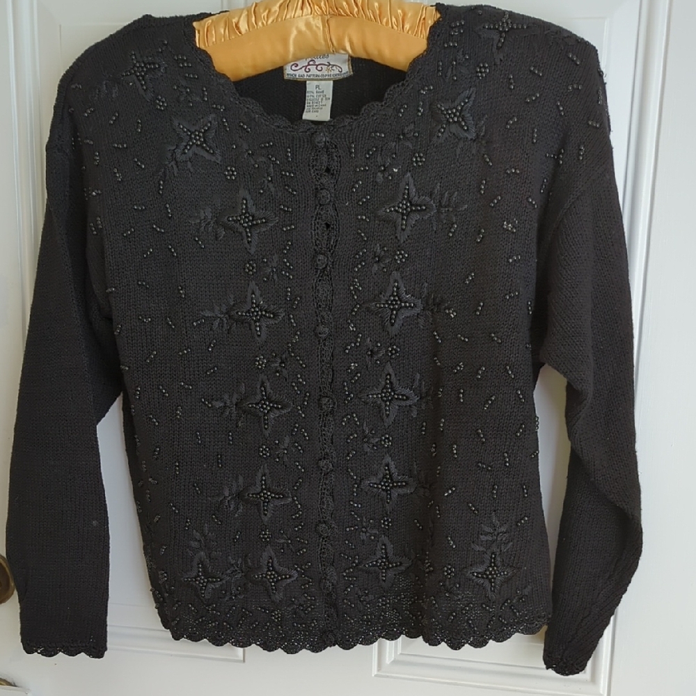 Heirloom Collectibles Petites Beaded Knit Cardigan. Size PL